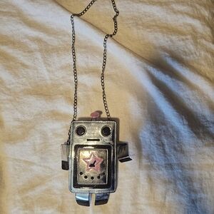 Super Cute Silver Robot Bag Pocketbook With Chain